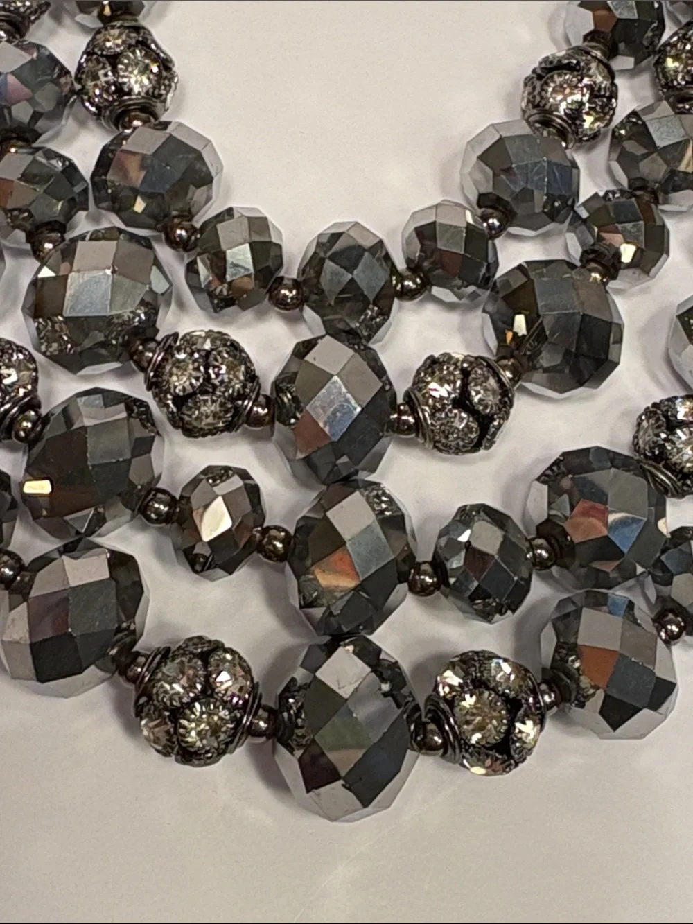 Dazzling Multi-Strand Faux Hematite Crystal Statement Necklace Sparkle X 100!